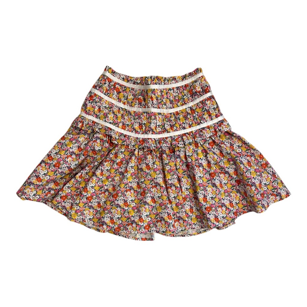 For Love & Lemons Floral Ruffle Mini Skirt XS Cotton Cottagecore Coquette